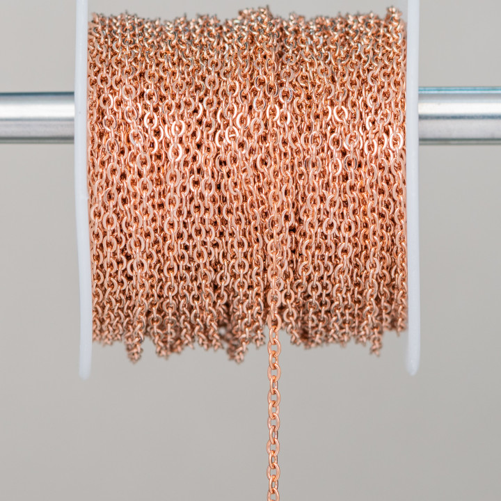 Chaîne Acier Broyé 1,6x1,8mm Fil 0,4mm 20 Mètres Or Rose