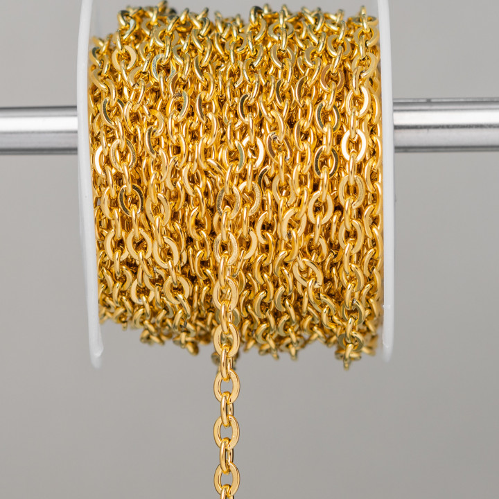 Forcetina Crushed Steel Chain 3.0x4.0mm Wire 0.8mm 10 Meters Gold Plated