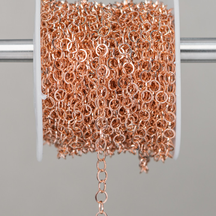 Cadena Redonda De Acero Triturado 3,0mm Hilo 0,4mm 20 Metros Oro Rosa