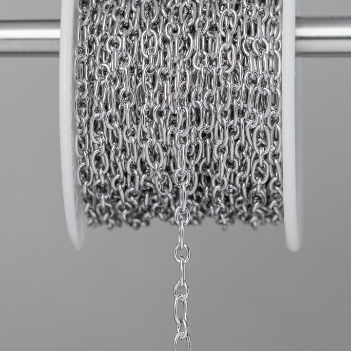 Chaîne en acier ovale écrasée 3,3x6mm + câble métallique 0,8mm 10mt