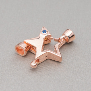925 Silver Lobster Clasp With Cups and Star Light Point 17x25mm 2pcs Rose Gold Blue