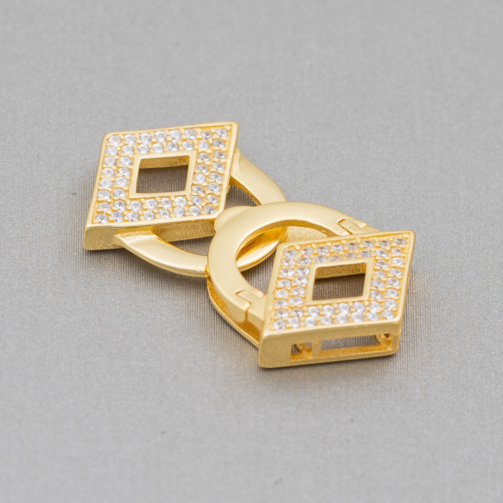 Verschluss aus Silber 925 mit mehrsträngigen Micropave-Zirkonen 17x28mm goldene Raute 2St