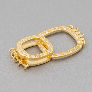 925 Silver Clasp With Zircons Square Drilled 19x32mm 2pcs Golden