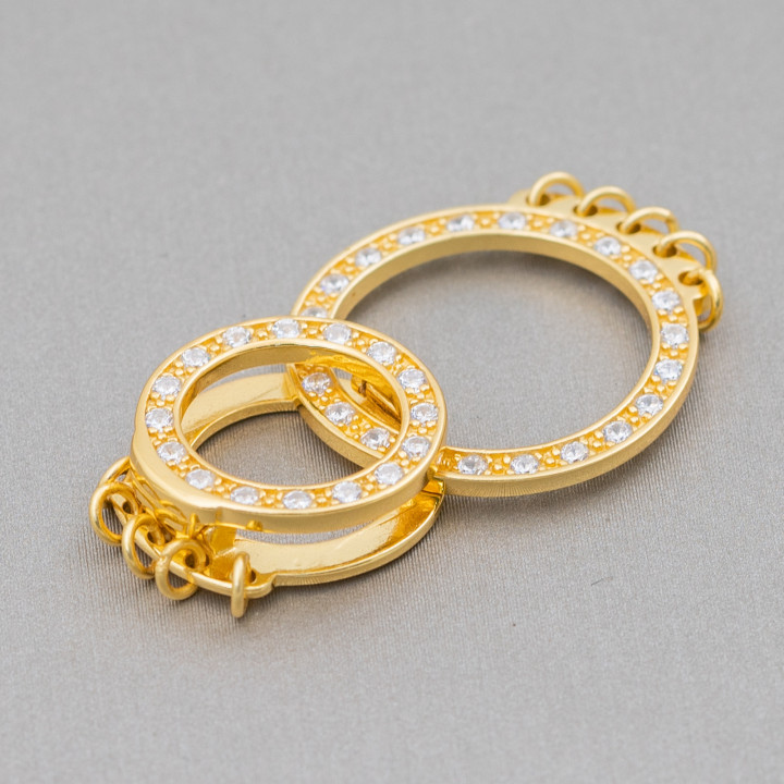 Fermoir Argent 925 Avec Zircons Perforés Ronds 20x33mm 2pcs Doré