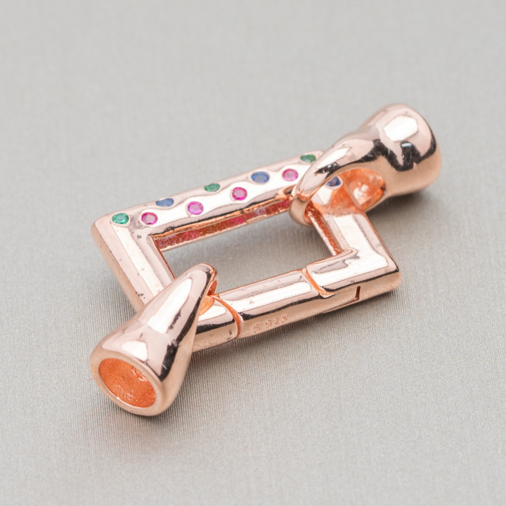 Fermoir rectangle à pression en argent sterling 925 14x36 mm avec coupelle de 7 mm avec taches lumineuses 1pc or rose