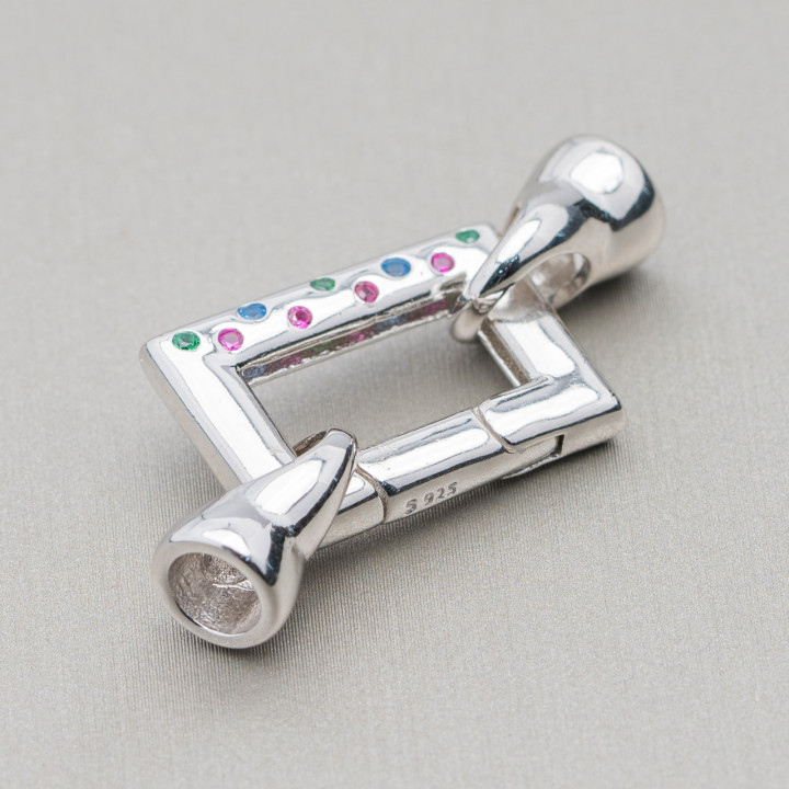 925 Sterling Silber rechteckiger Schnappverschluss 14 x 36 mm mit 7 mm Kelch mit Lichtpunkten 1 Stk. Rhodium