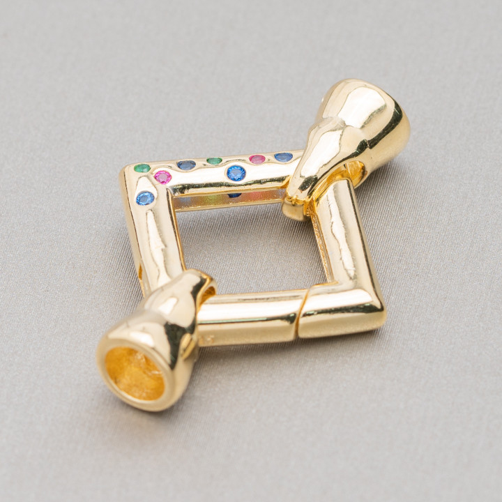 925 Silver Rhombus Snap Clasp 24x34mm With 7mm Cup With Light Points 1pc Golden