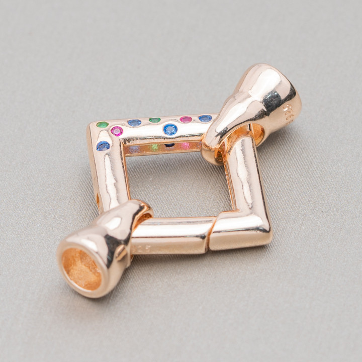 925 Silver Rhombus Snap Clasp 24x34mm With 7mm Cup With Light Points 1pc Rose Gold