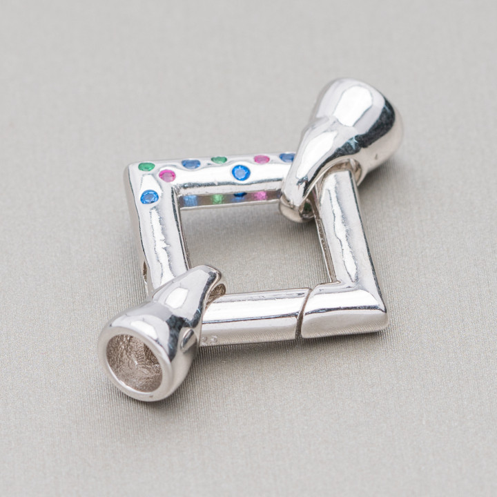 Broche Rombo 24x34mm Plata 925 Con Copa 7mm Con 1pc Puntos De Luz Rodio