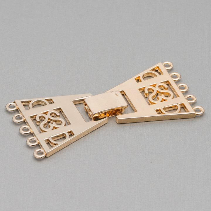 Chiusura Di Ottone Trapezio A 5 Fili 60x30mm 2pz Dorato Light