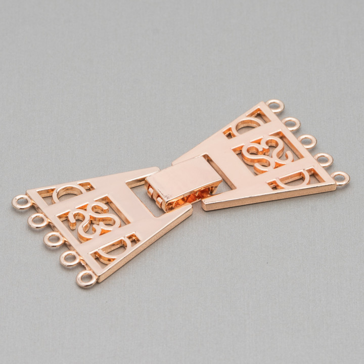 5 Wire Trapeze Brass Clasp 60x30mm 2pcs Light Rose Gold