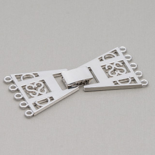 5 Wire Trapezoid Brass Clasp 60x30mm 2pcs Rhodium Plated