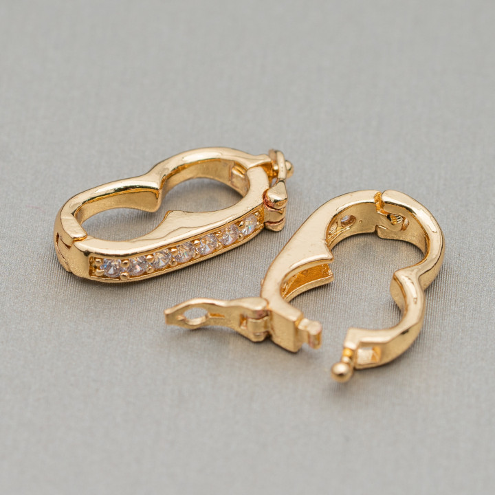 Chiusura Ferma Collana Di Ottone Con Strass 19x14mm 10pz Dorato