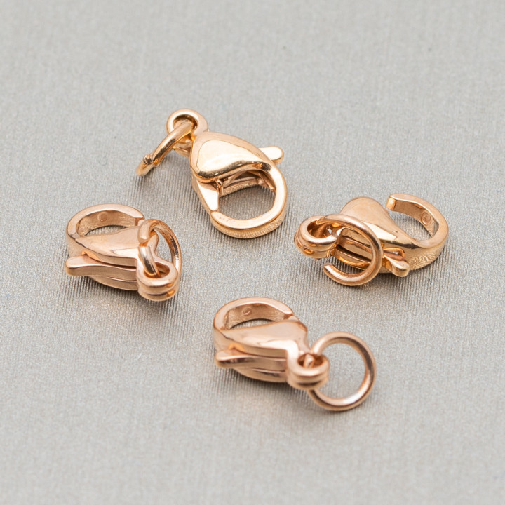 Fermeture à mousqueton en acier 316 avec anneau en or rose 12mm 90pcs