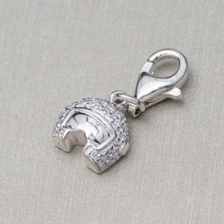 Anhänger Charms 925 Silber Helm mit Visier und Zirkonia mit Karabiner 11x23mm 4St