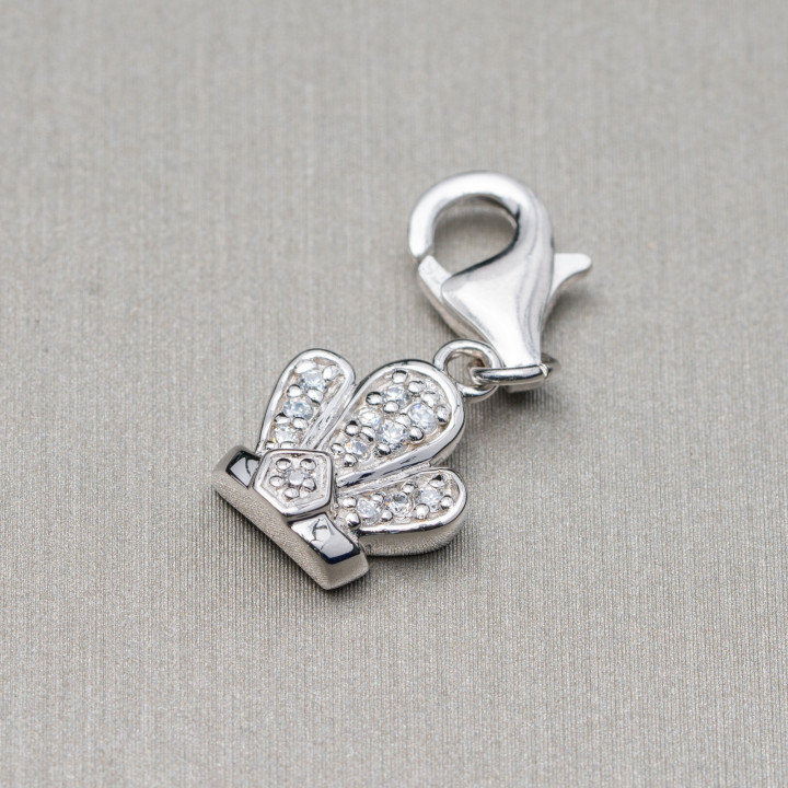 Colgante Charms Colgante De Plata 925 Corona De Tres Puntas Con Circonitas 10x24mm 5Pcs