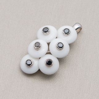 Colgante Colgante De Plata 925 Con Racimo De Agata Blanca Y Circonitas Negras 22x37mm