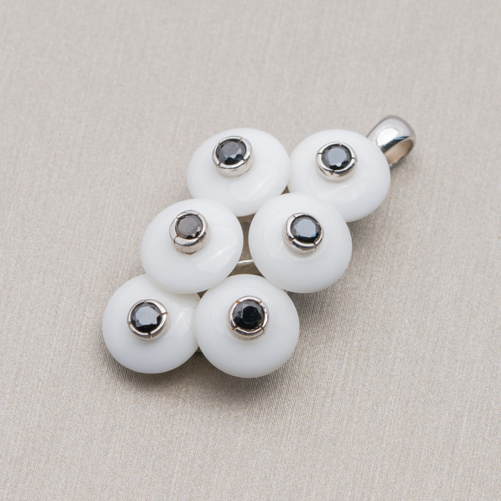 Colgante Colgante De Plata 925 Con Racimo De Agata Blanca Y Circonitas Negras 22x37mm