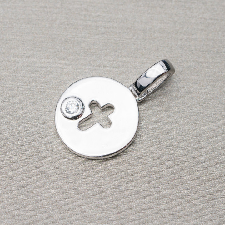 Pendentif Pendentif Argent 925 Pièce Brillant 11mm Avec Zircons Serti Croix 8pcs Rhodium