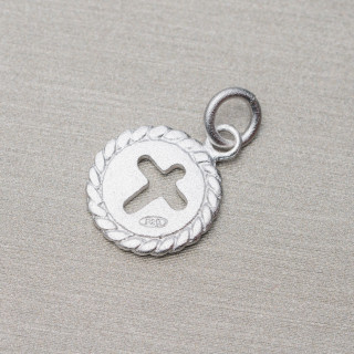 Pendentif Pendentif Argent 925 Coin Satin 11mm Avec Croix 10pcs Rhodié