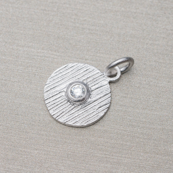 Ciondolo Pendente Di Argento 925 Coin Satinato Con Punto Luce 12x20mm 6pz Rodiato