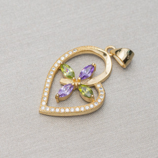 Anhänger Anhänger aus Silber 925 mit Zirkonen Herz 16x30mm 2St Golden