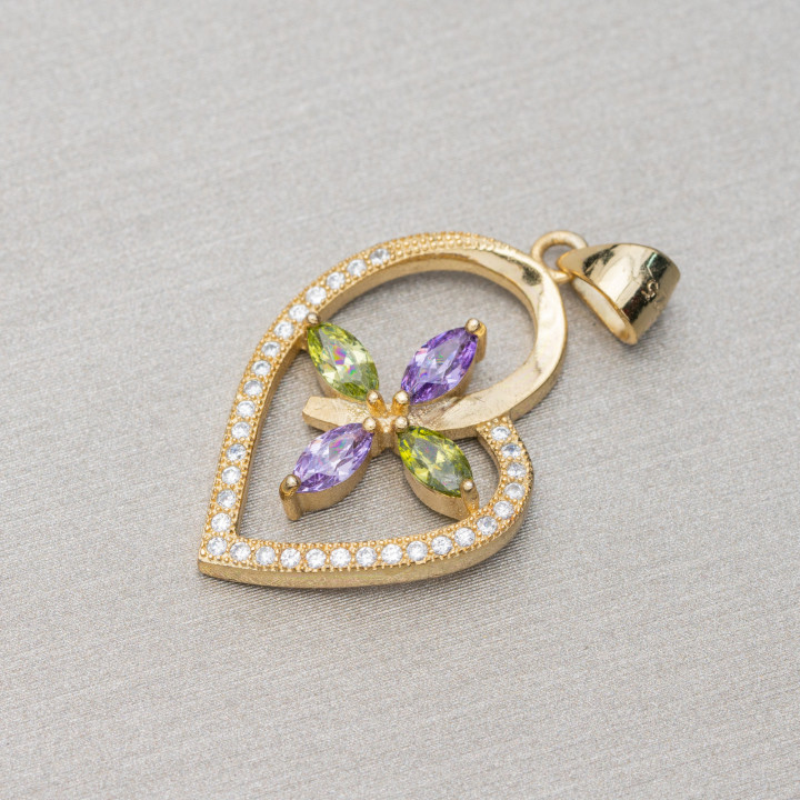 Anhänger Anhänger aus Silber 925 mit Zirkonen Herz 16x30mm 2St Golden