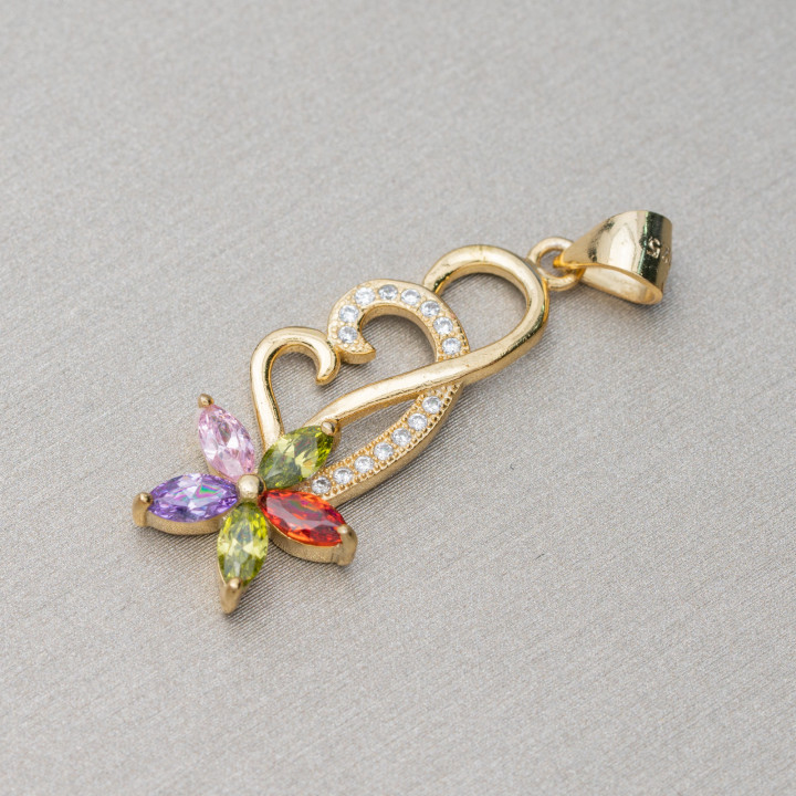 Colgante Colgante De Plata 925 Con Circonitas Fantasia 12x32mm 3pcs Dorado