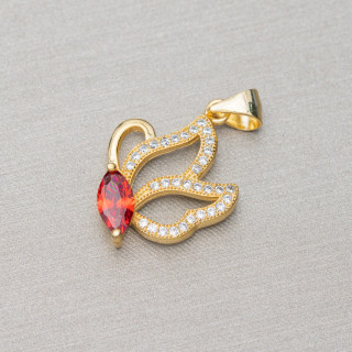 Colgante Colgante En Plata 925 Con Circonitas Mariposa 15x26mm 3pcs Rojo Dorado