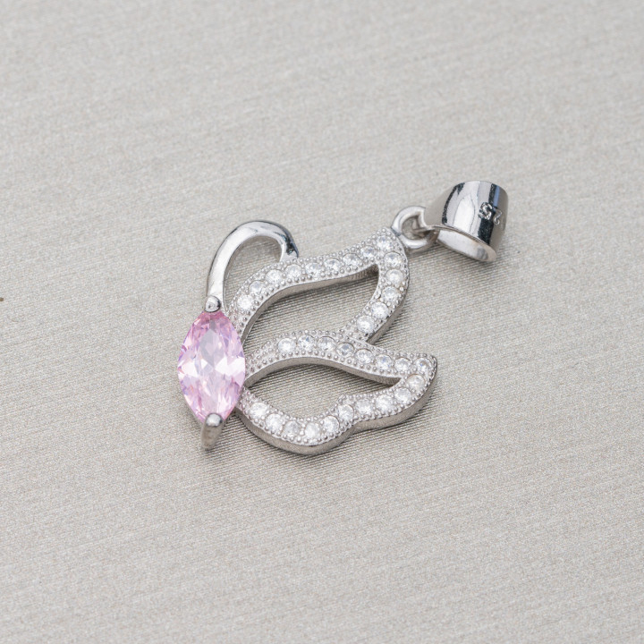 Pendentif Pendentif En Argent 925 Avec Zircons Papillon 15x26mm 3pcs Rhodium Rose