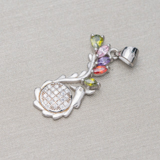 Pendentif Pendentif Argent 925 Avec Phoenix Zircons 10x29mm 3pcs Rhodium