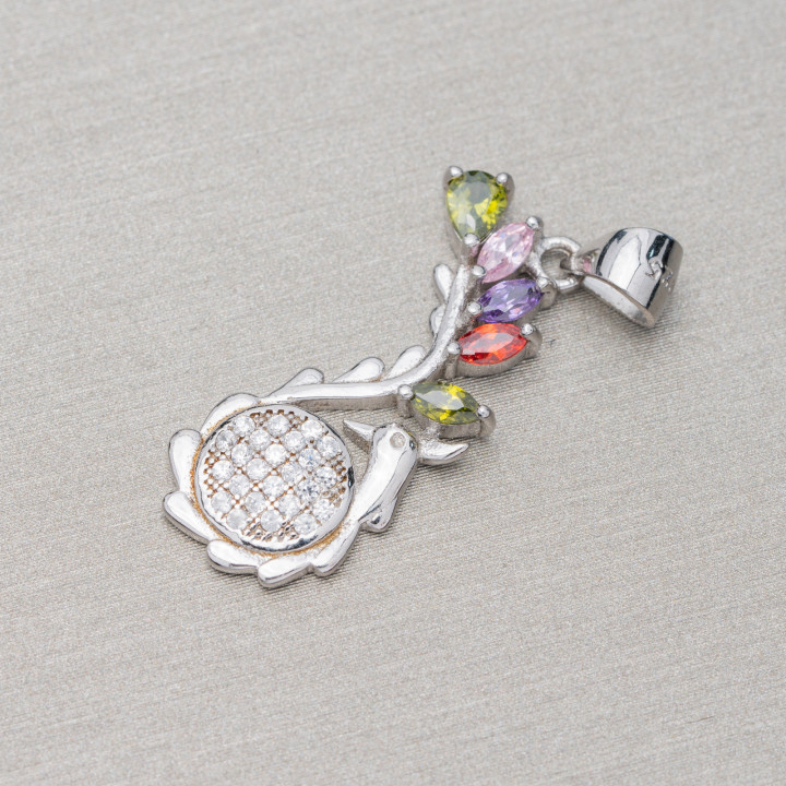 Pendentif Pendentif Argent 925 Avec Phoenix Zircons 10x29mm 3pcs Rhodium