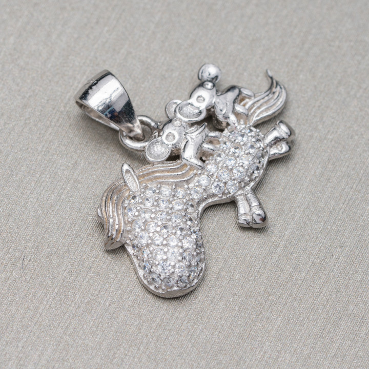 Pendentif en Argent Sterling 925 Avec Zircon Licorne 23x21mm 2pcs MOD2 Rhodié