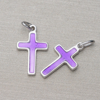 Pendant Of 925 Silver Enamelled Cross 10x16mm Rhodium Plated 10pcs Purple