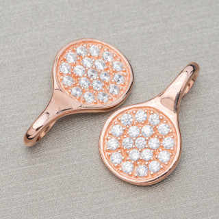 Ciondolo Pendente Di Argento 925 Drops Satinato 11,5x19,5mm Con Zirconi Incastonati 6pz Oro Rosa