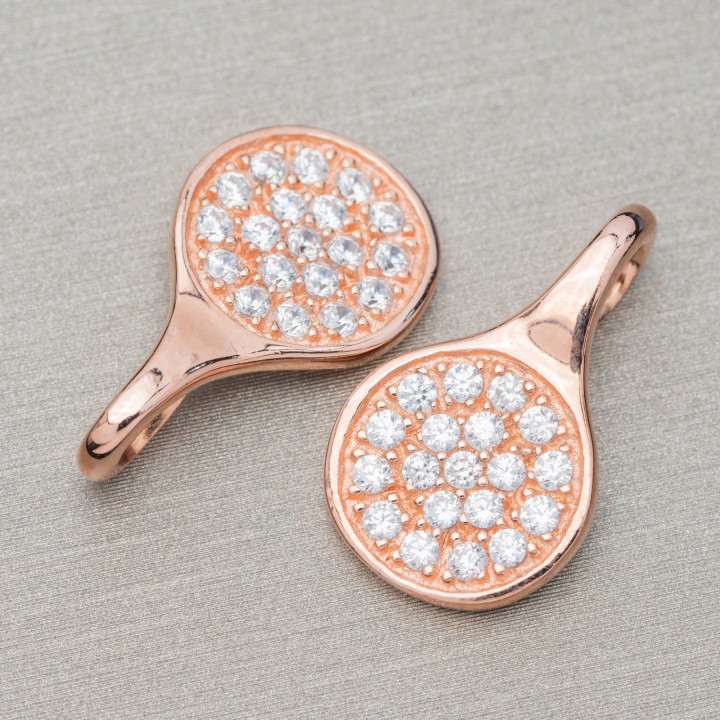 Pendentif Argent 925 Gouttes Satin 11,5x19,5mm Avec Zircons Serti 6pcs Or Rose