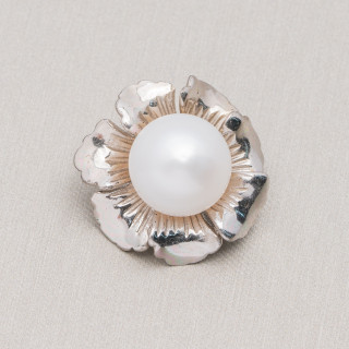 Colgante Colgante De Plata 925 Flor Con Perla De Rio 25mm