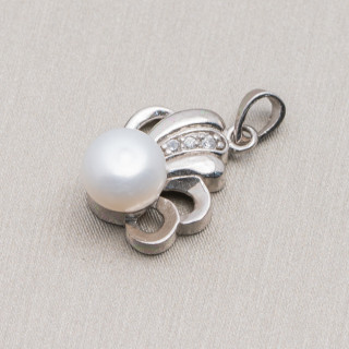 Anhänger Anhänger aus Silber 925 Fächer mit zentralen Zirkonen und Perlen 15x23mm