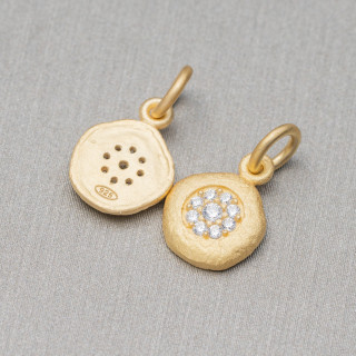 Colgante Colgantes De Plata 925 Moneda Satinado 8,5mm Con Conjunto Circonitas 12pzas Dorado