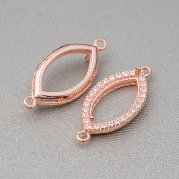 Componente Bisel Conector de plata 925 con lanzadera de circonitas 10x22 mm Interior 7x13 mm 6 piezas Oro rosa