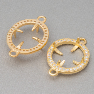 Komponente Lünette 925 Silber Verbinder mit Zirkonen Oval 15x23mm Innen 10x13mm 4St Golden