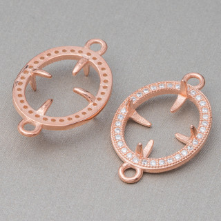 Komponente Lünette 925 Silber Verbinder mit Zirkonen Oval 15 x 23 mm Innen 10 x 13 mm 4 Stück Roségold