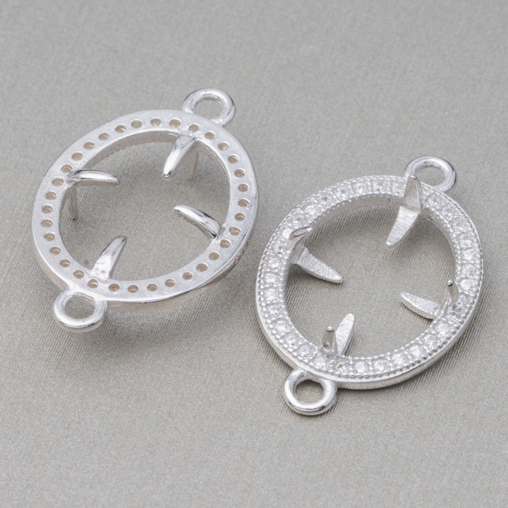 Komponente Lünette 925 Silber Verbinder mit Zirkonen Oval 15 x 23 mm Innen 10 x 13 mm 4 Stück Rhodium