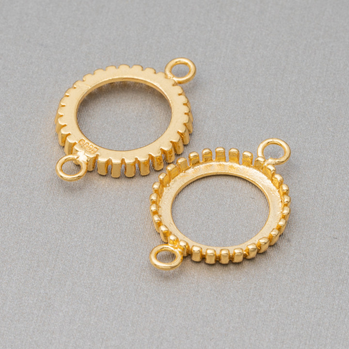 925 Silber Einfassungskomponente runder Verbinder Außen 14 mm Innen 12 mm 6 Stk. Golden