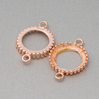 925 Silver Bezel Component Round Connector Εξωτερική 14mm Εσωτερική 12mm 6τμχ Ροζ χρυσό
