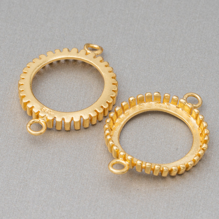 925 Silver Bezel Component Round Connector External 16mm Internal 14mm 6pcs Golden