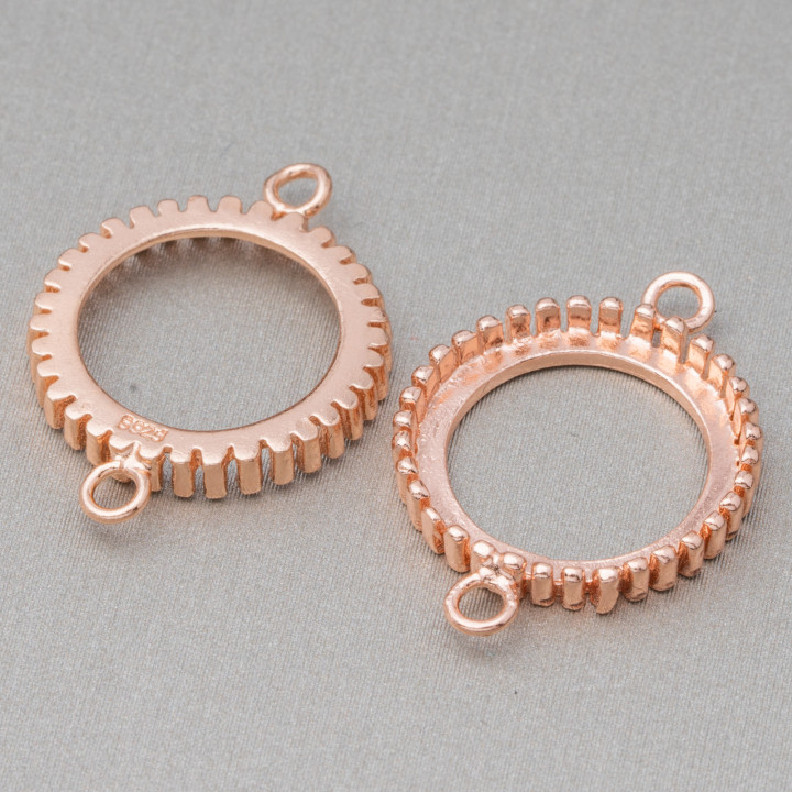 925 Argent Lunette Composant Connecteur Rond Externe 16mm Interne 14mm 6pcs Or Rose