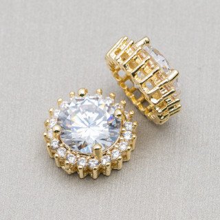 Mittelverbinder aus Rundmessing mit Steinen 13mm 10St Weißgold