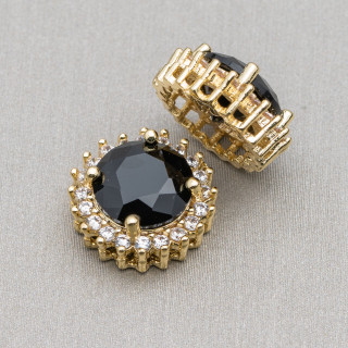 Zentrales Verbindungselement aus rundem Messing mit Steinen 13mm 10St Schwarz Golden