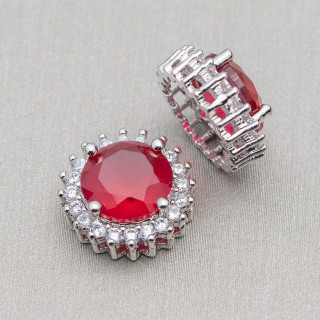 Componente Connettore Centrale Di Ottone Tondo Con Pietre 13mm 10pz Ruby Rodiato